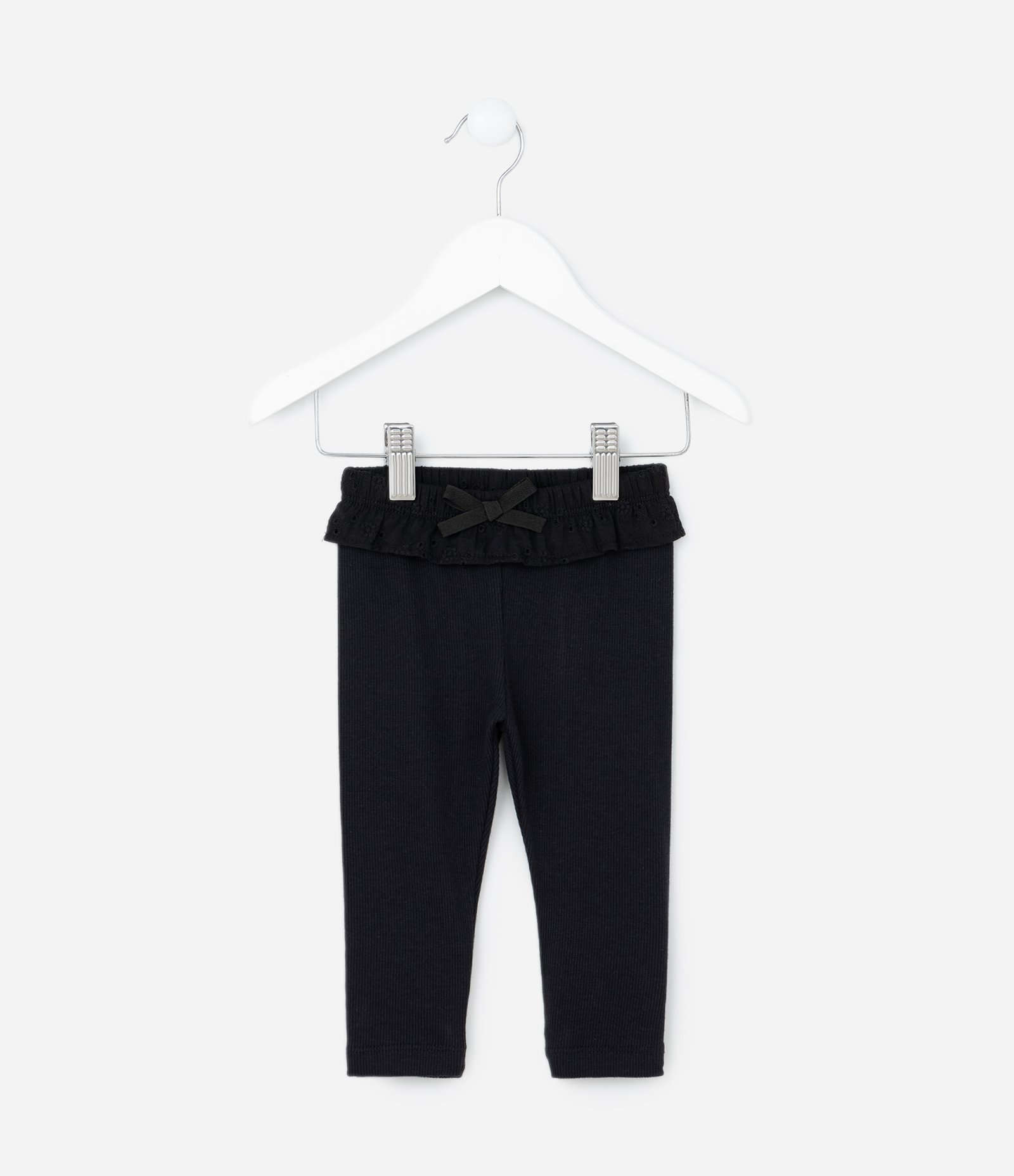 Calça Legging Infantil Canelada com Babado no Cós - Tam 0 a 18 meses Preto 1