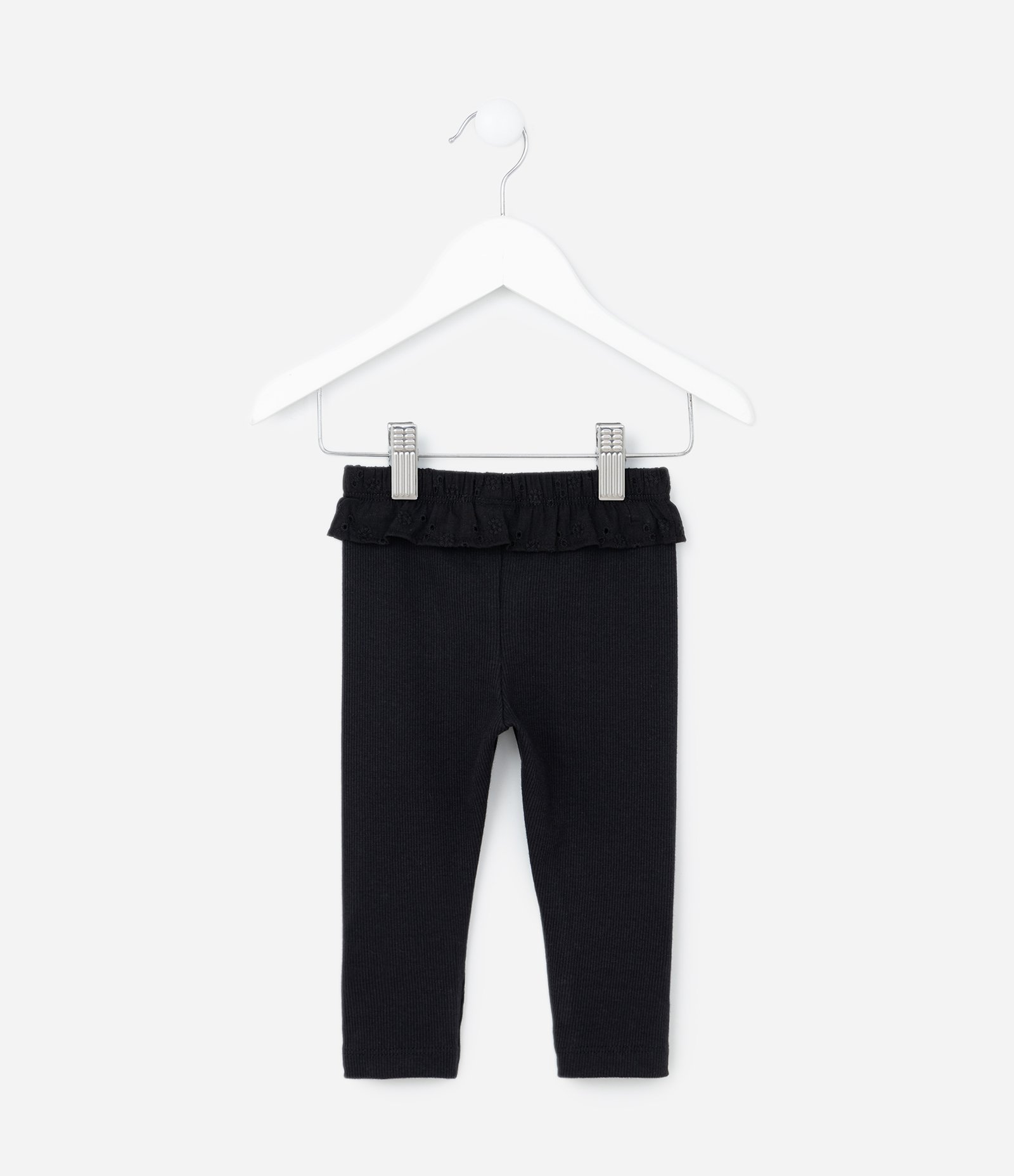 Calça Legging Infantil Canelada com Babado no Cós - Tam 0 a 18 meses Preto 2