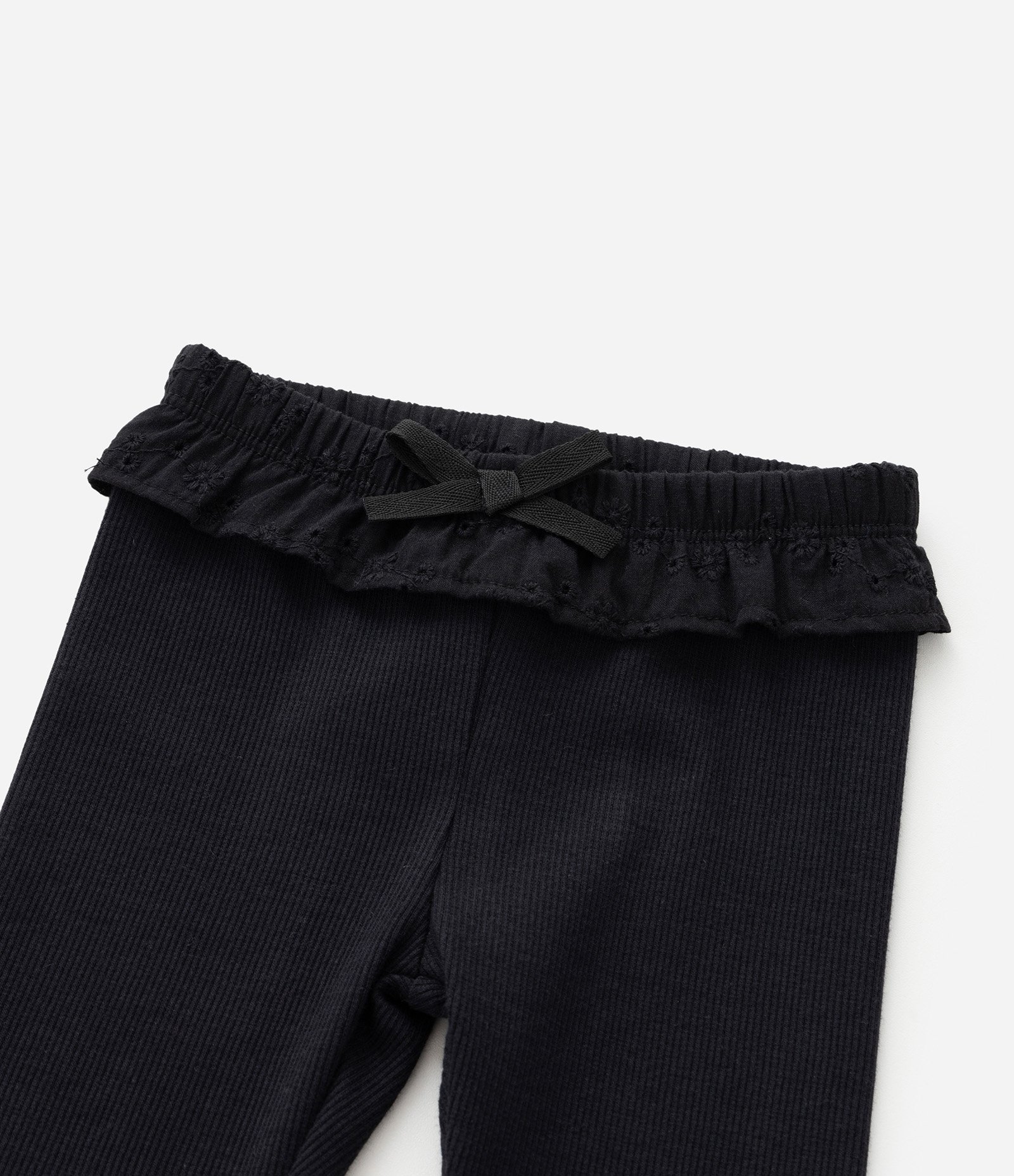 Calça Legging Infantil Canelada com Babado no Cós - Tam 0 a 18 meses Preto 4