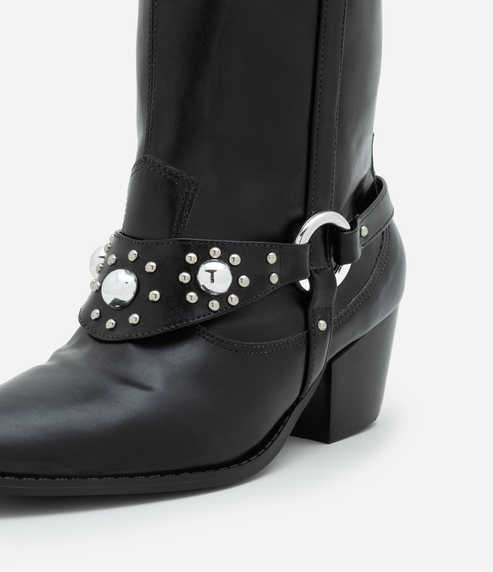 Bota Western em PU com Detalhes de Tachinhas Preto 6