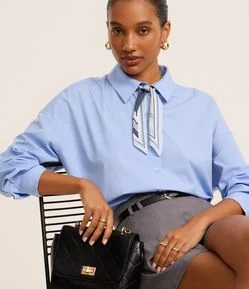 Camisa Oversized em Tricoline com Lenço Estampado