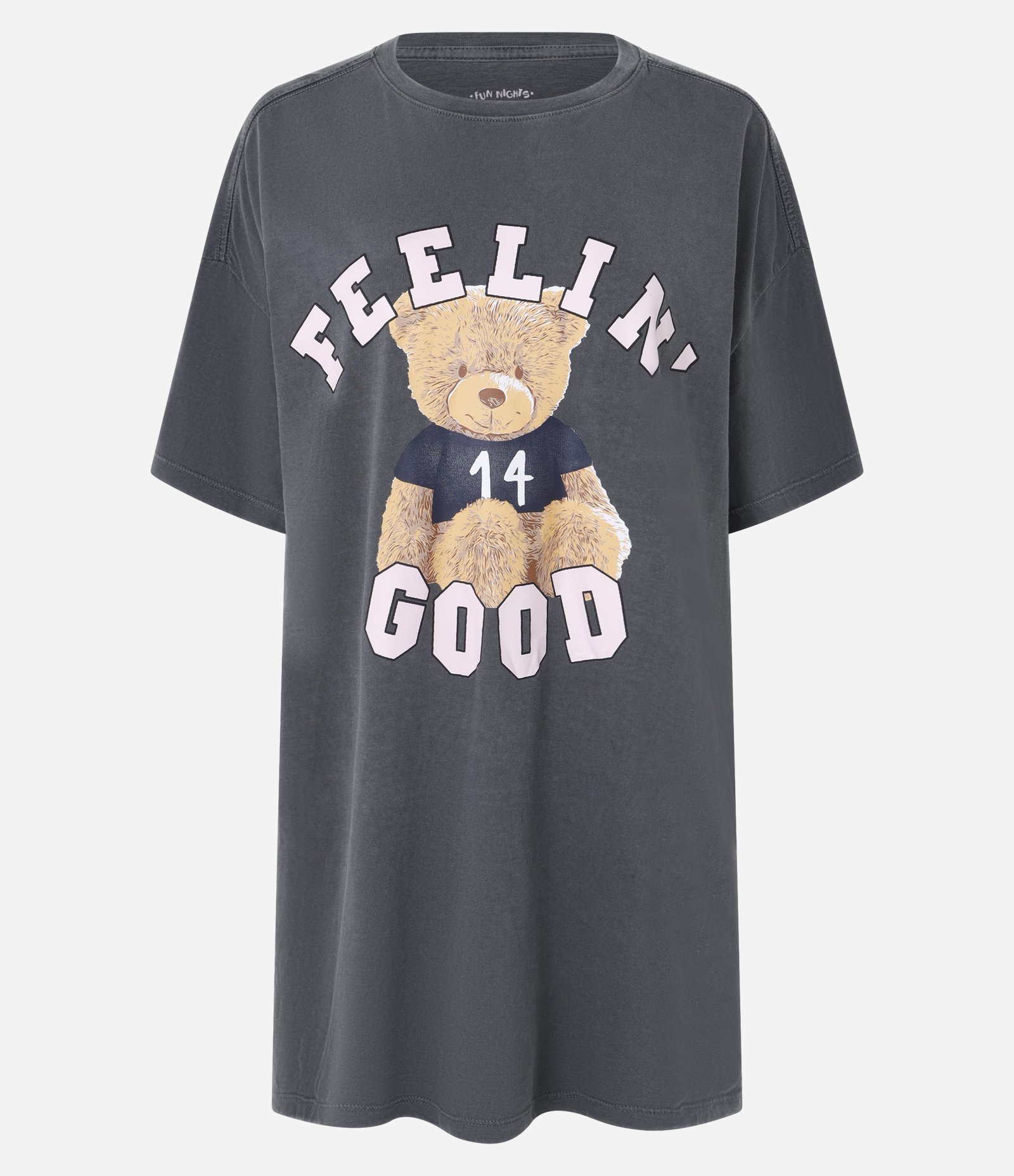 Camisola T-shirt em Algodão com Estampa Ursinho Feelin Good Cinza 3