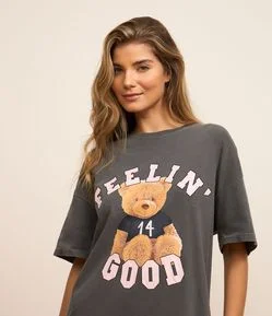 Camisola T-shirt em Algodão com Estampa Ursinho Feelin Good