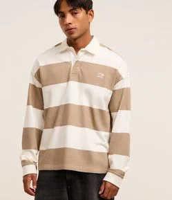 Camisa Polo em Algodão com Estampa de Listras e Lettering