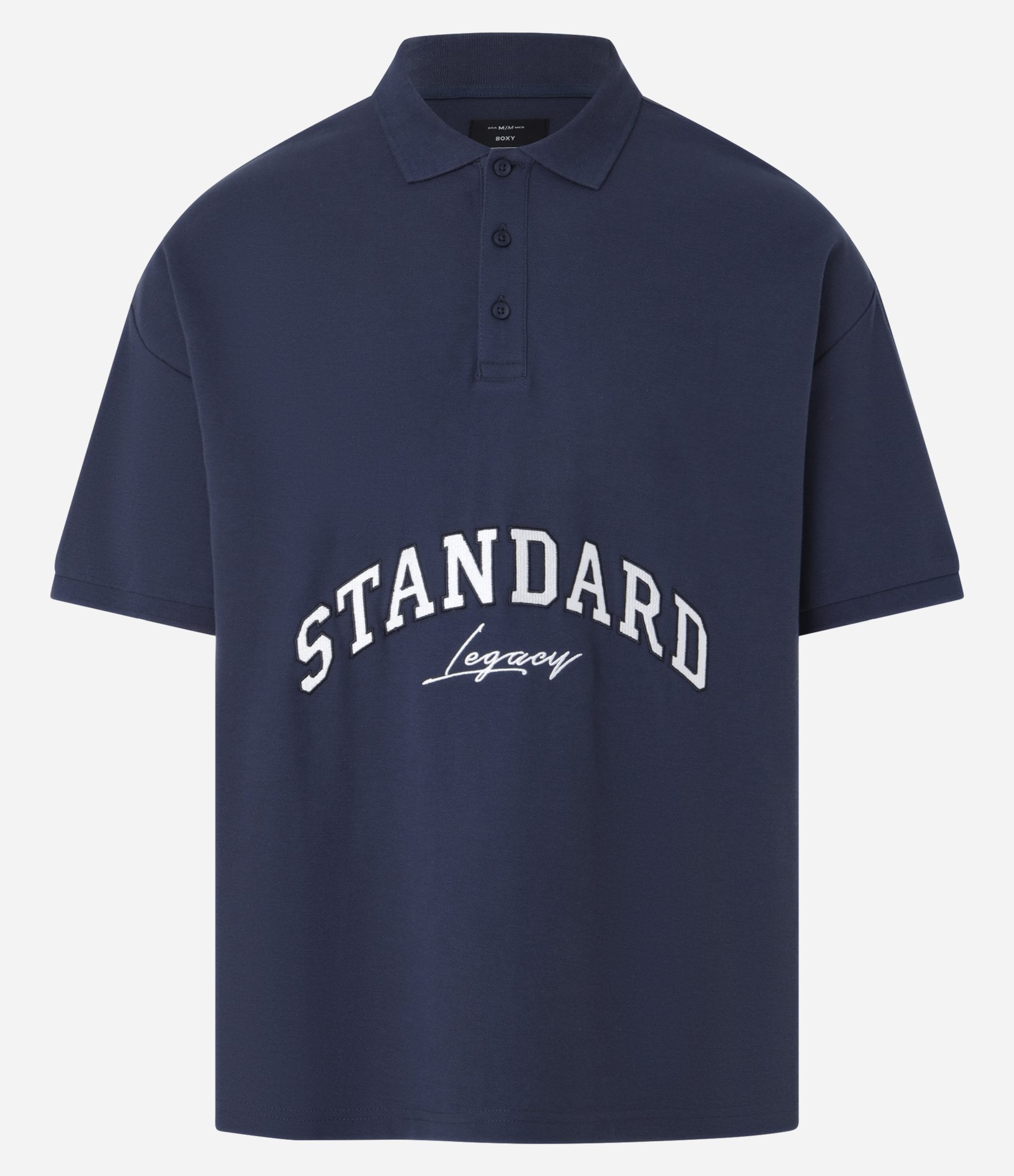 Camisa Polo Oversized em Algodão com Bordado Lettering e Cava Deslocada Azul 7