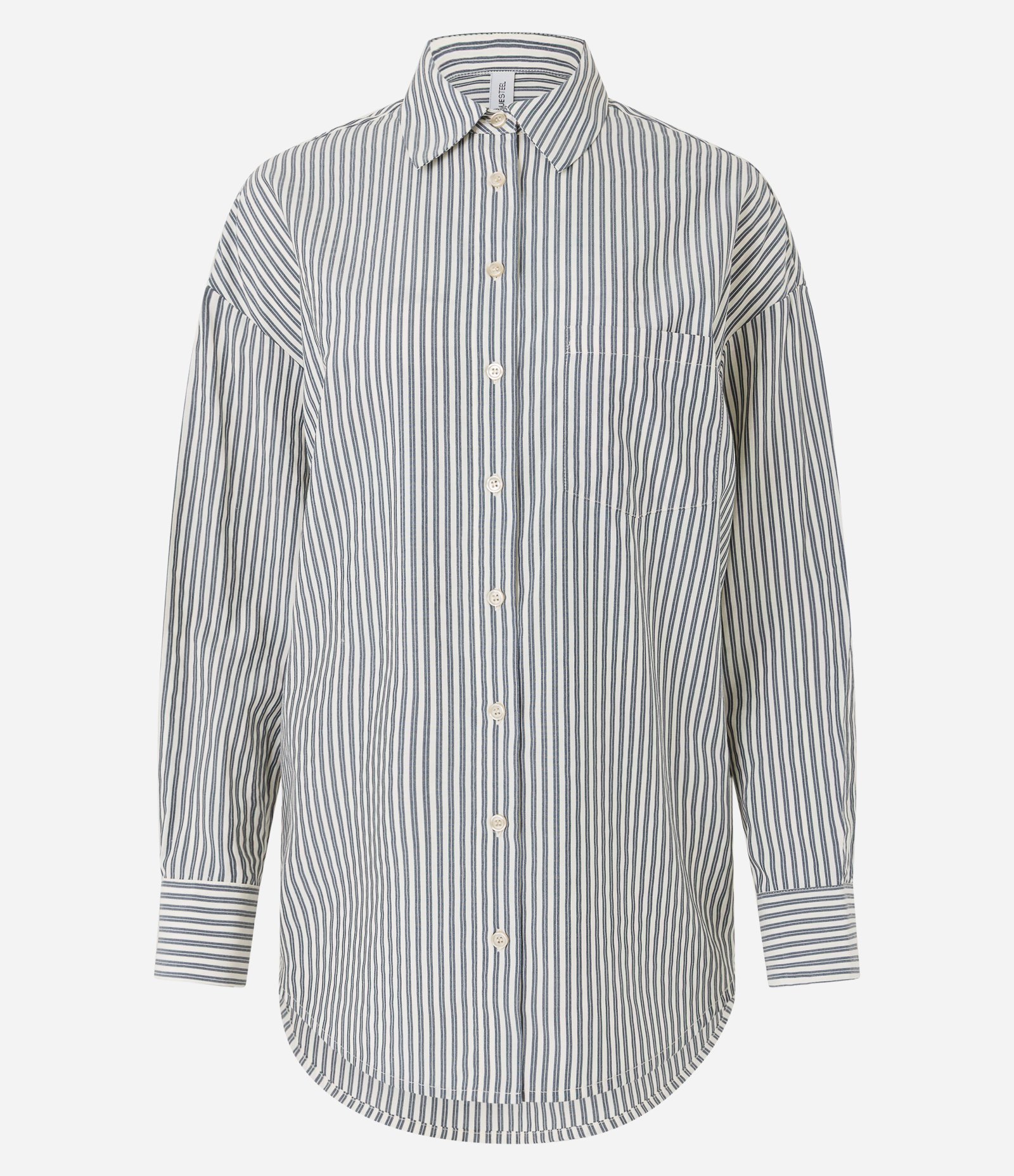 Camisa Alongada em Tricoline Listrada e Punho Largo Azul 5