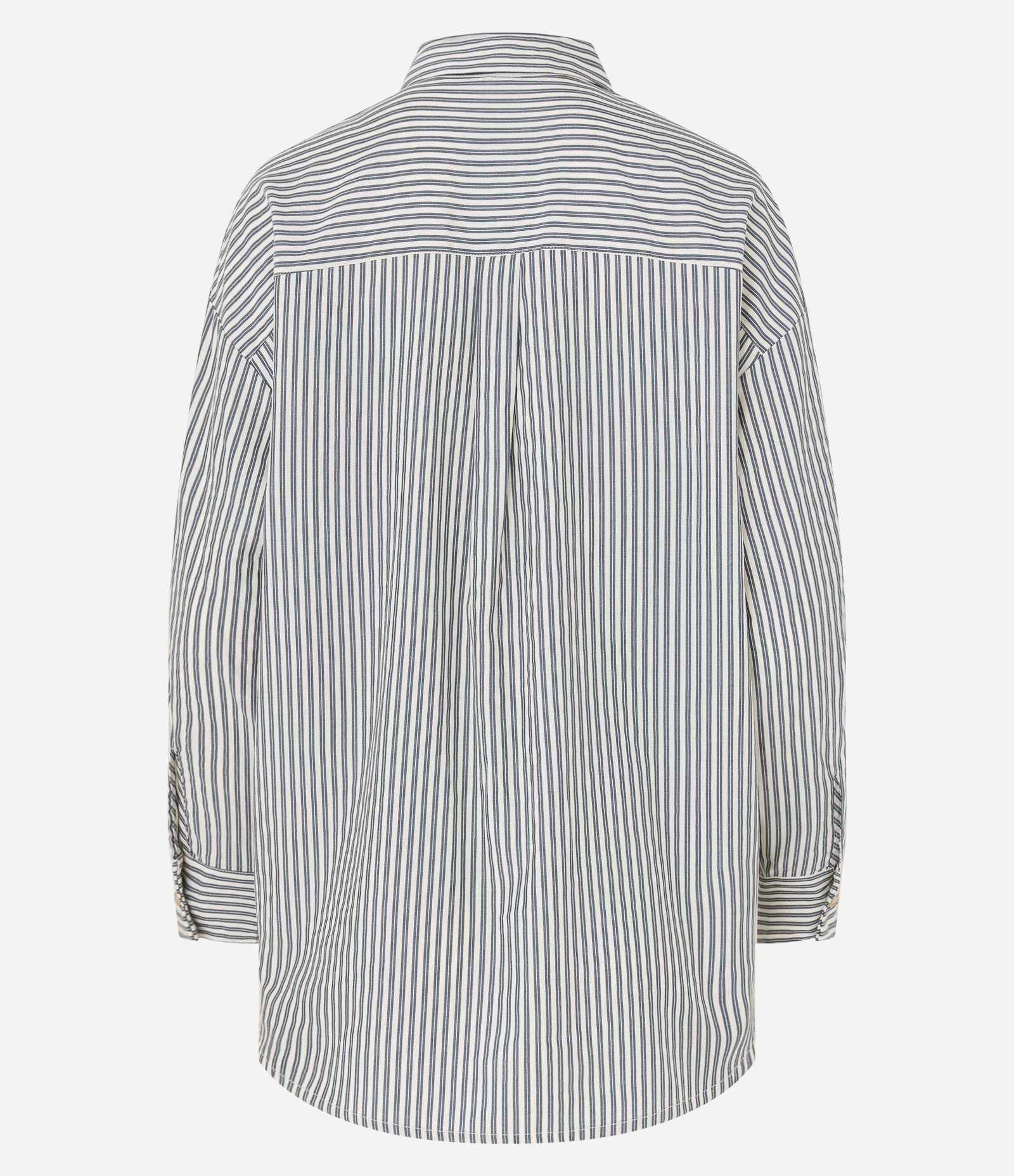 Camisa Alongada em Tricoline Listrada e Punho Largo Azul 6
