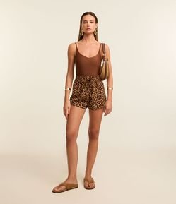 Saída de Praia Short em Chiffon Estampado Animal Print Onça