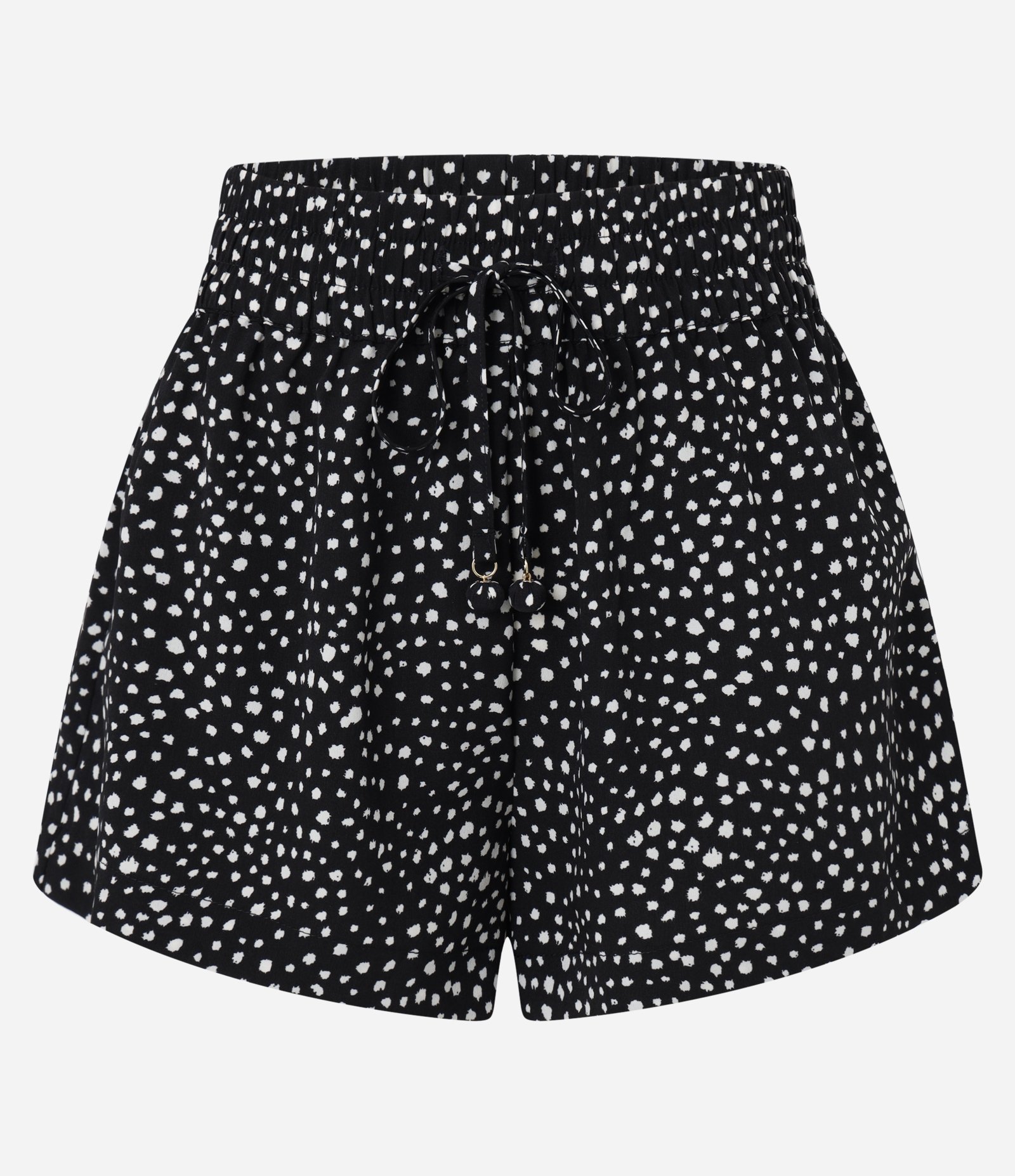 Saída de Praia Short em Chiffon Estampado Poá com Tassel Preto 5
