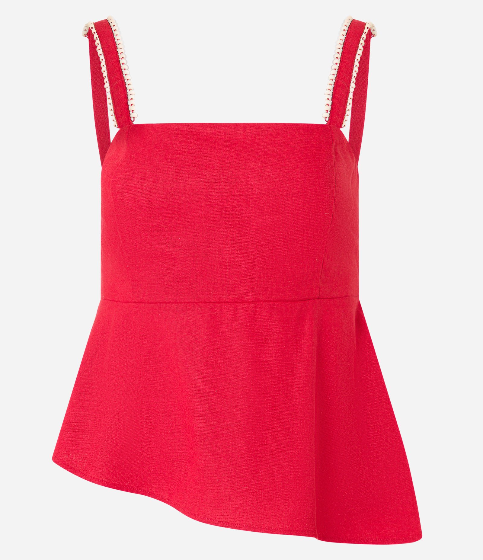Blusa Peplum em Viscolinho com Decote Quadrado e Bolinhas na Alça Vermelho 5