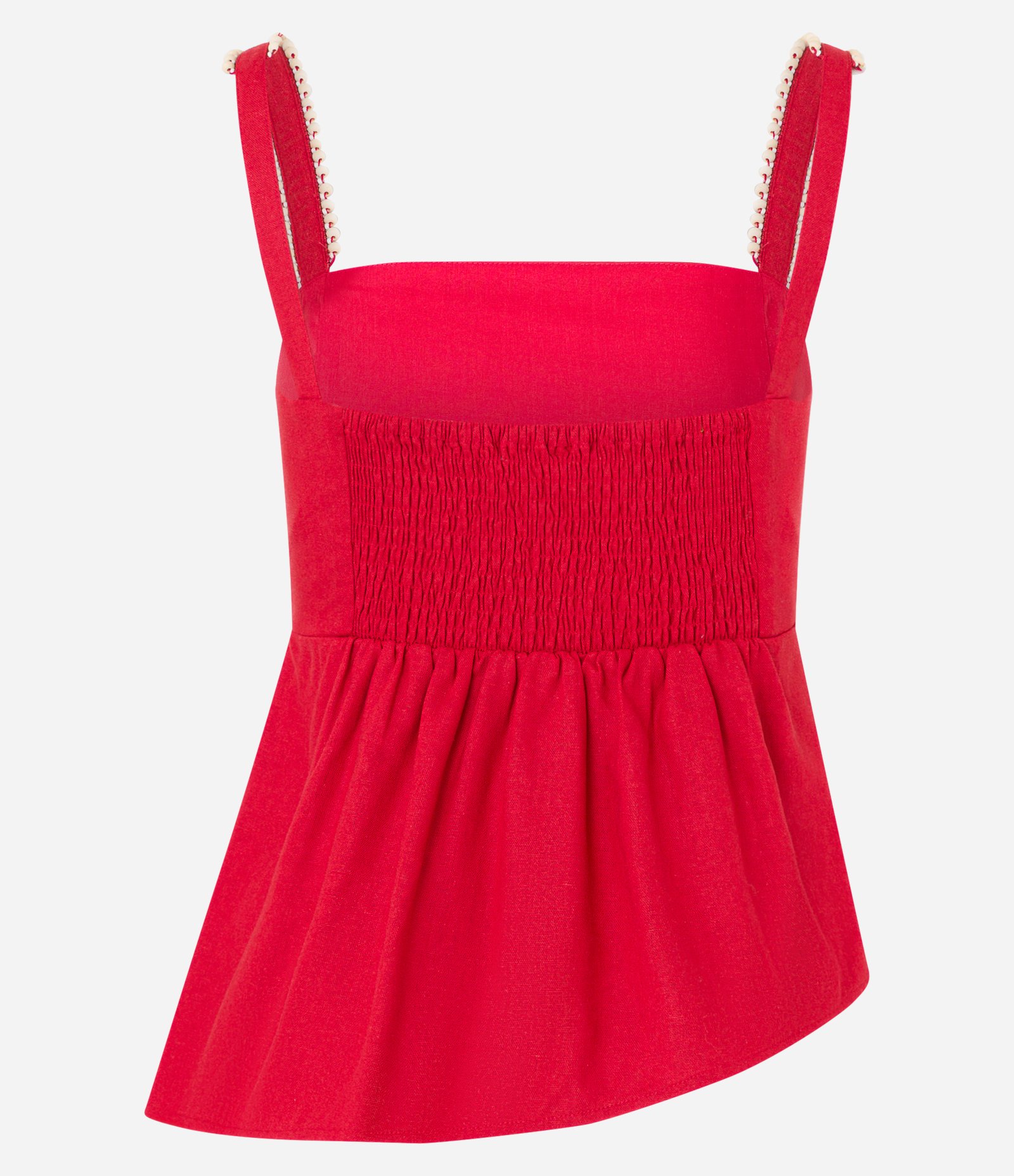 Blusa Peplum em Viscolinho com Decote Quadrado e Bolinhas na Alça Vermelho 7