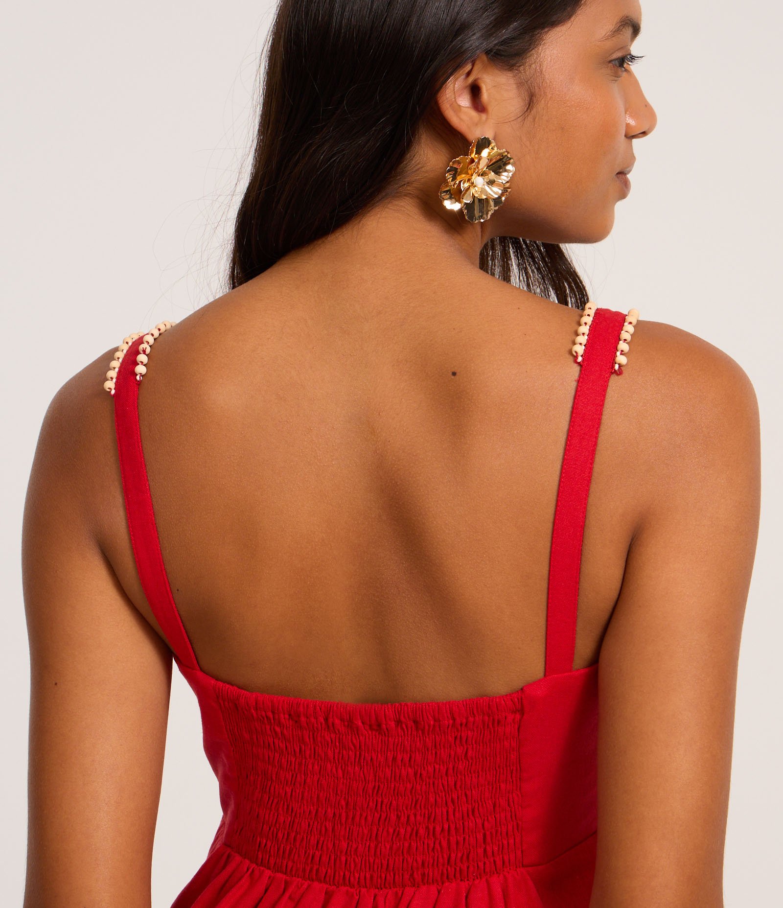 Blusa Peplum em Viscolinho com Decote Quadrado e Bolinhas na Alça Vermelho 4