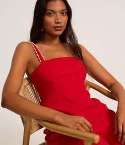 Blusa Peplum em Viscolinho com Decote Quadrado e Bolinhas na Alça