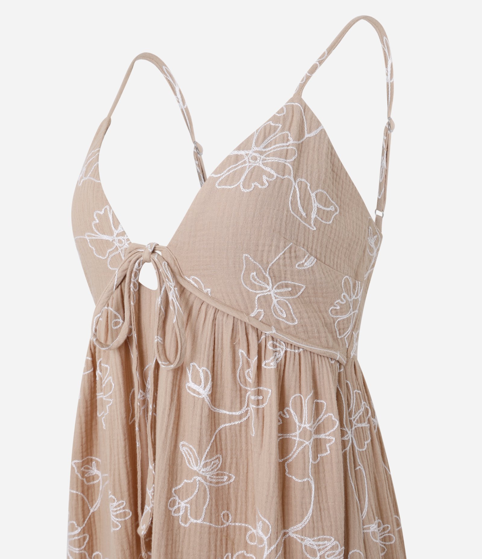 Vestido New Midi em Algodão com Bordado e Amarração Bege 8