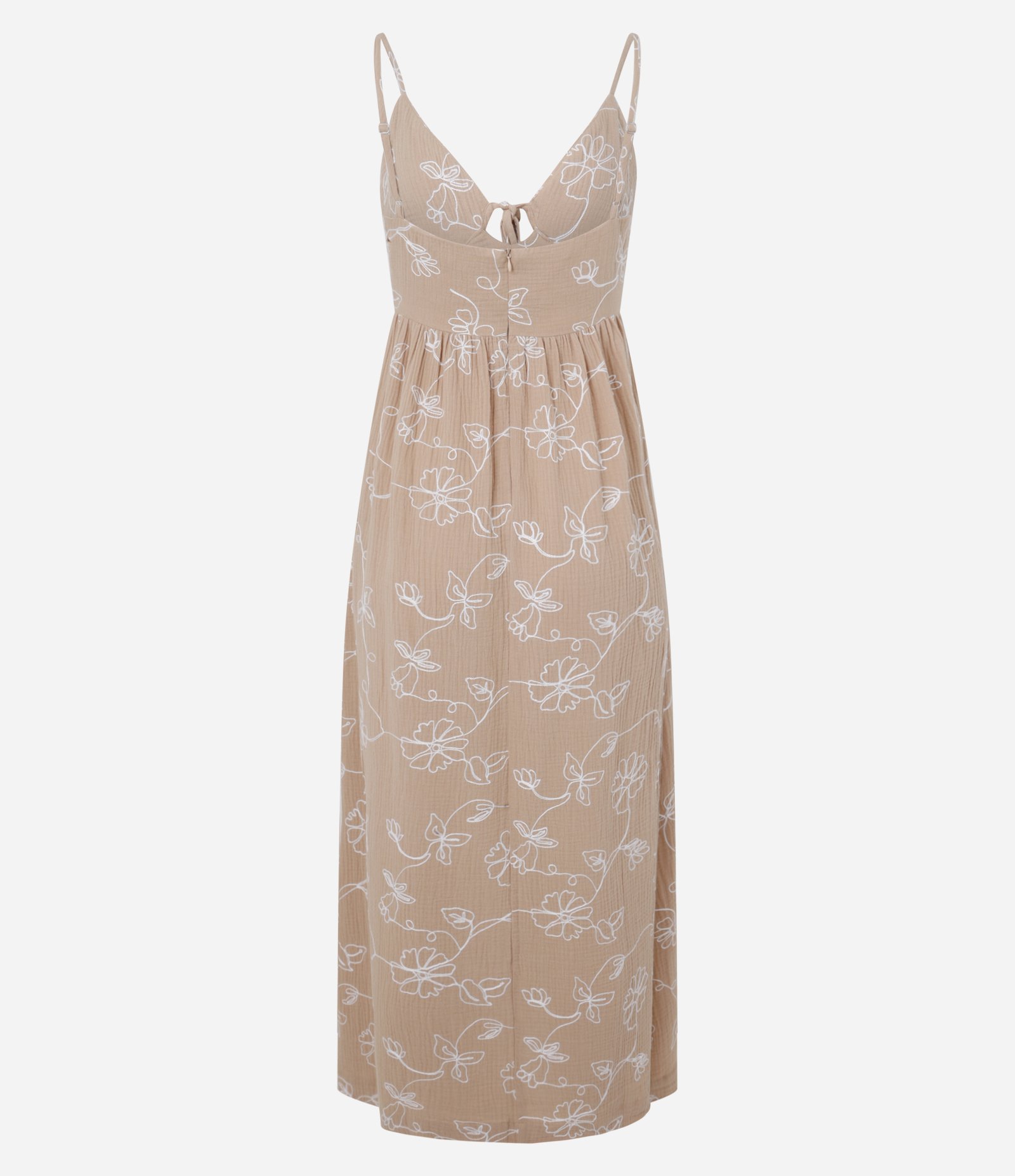 Vestido New Midi em Algodão com Bordado e Amarração Bege 9
