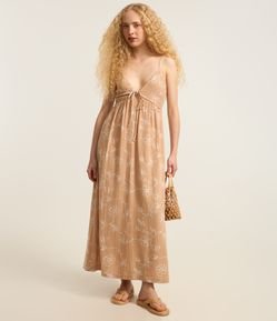 Vestido New Midi em Algodão com Bordado e Amarração