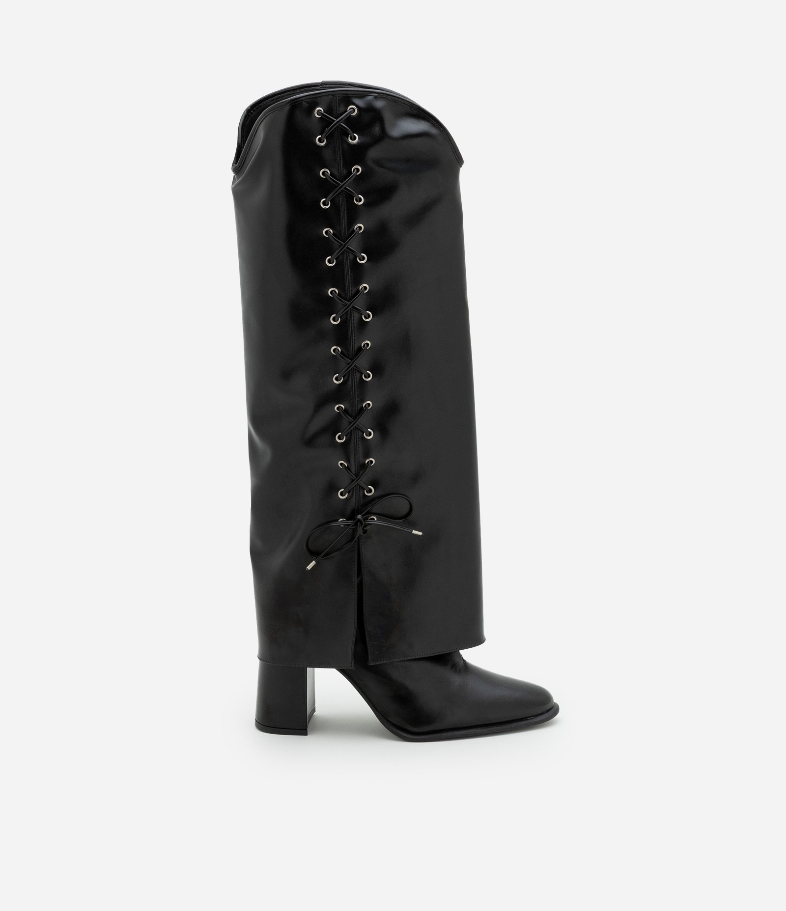 Bota Cano Alto com Lace Up na Lateral Preto 1