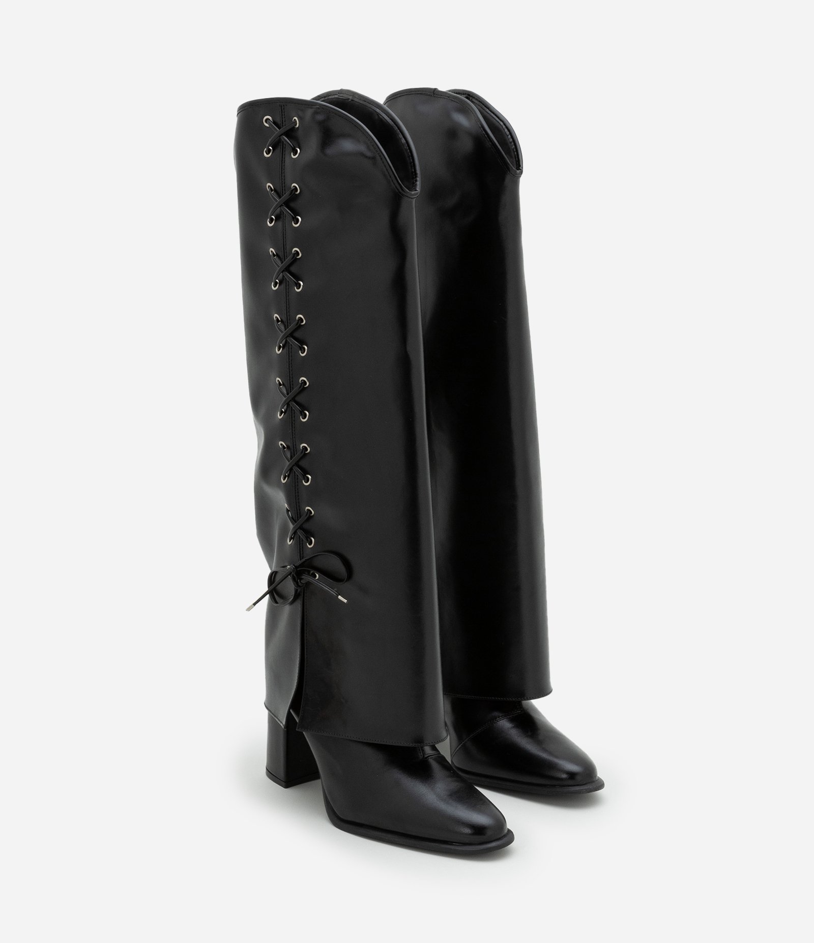 Bota Cano Alto com Lace Up na Lateral Preto 3