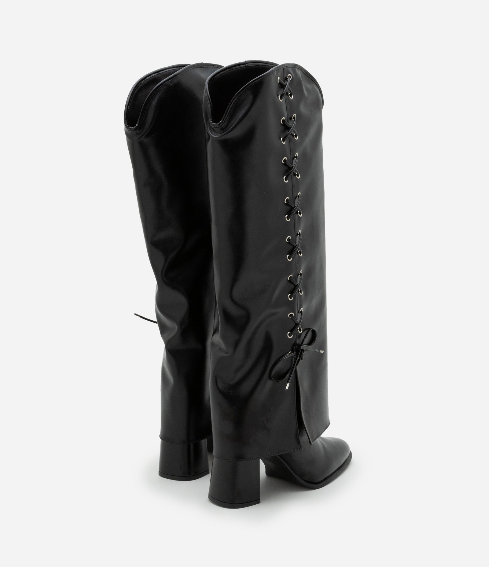 Bota Cano Alto com Lace Up na Lateral Preto 4