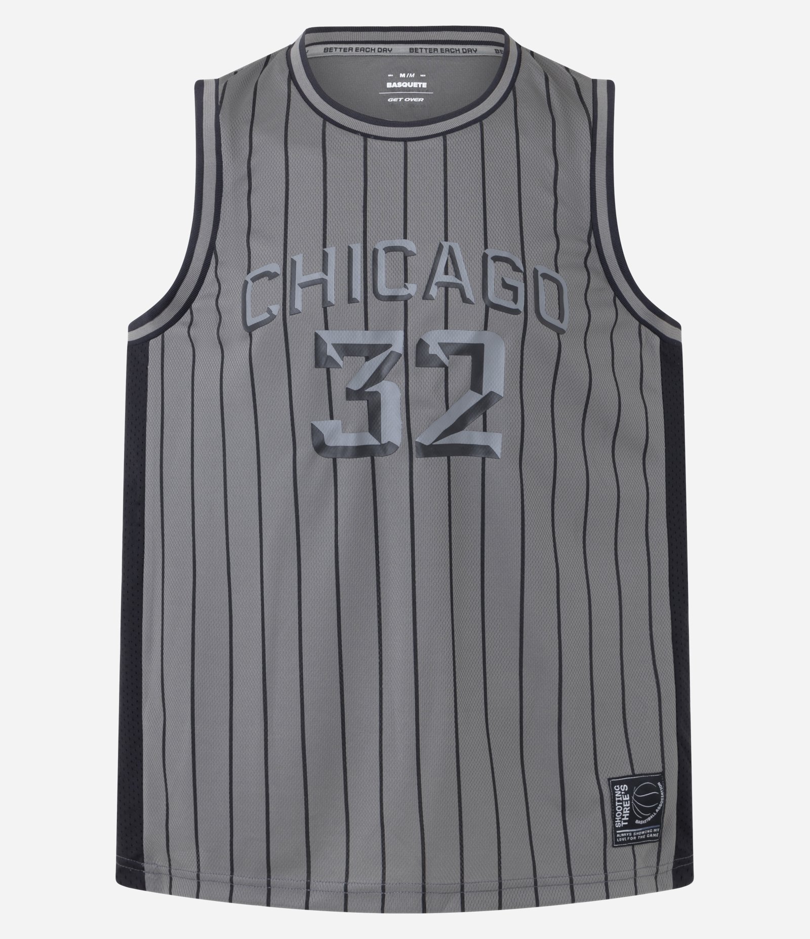 Regata Esportiva de Basquete com Tecnologia Dry e Estampa Lettering Chicago New Cinza 7