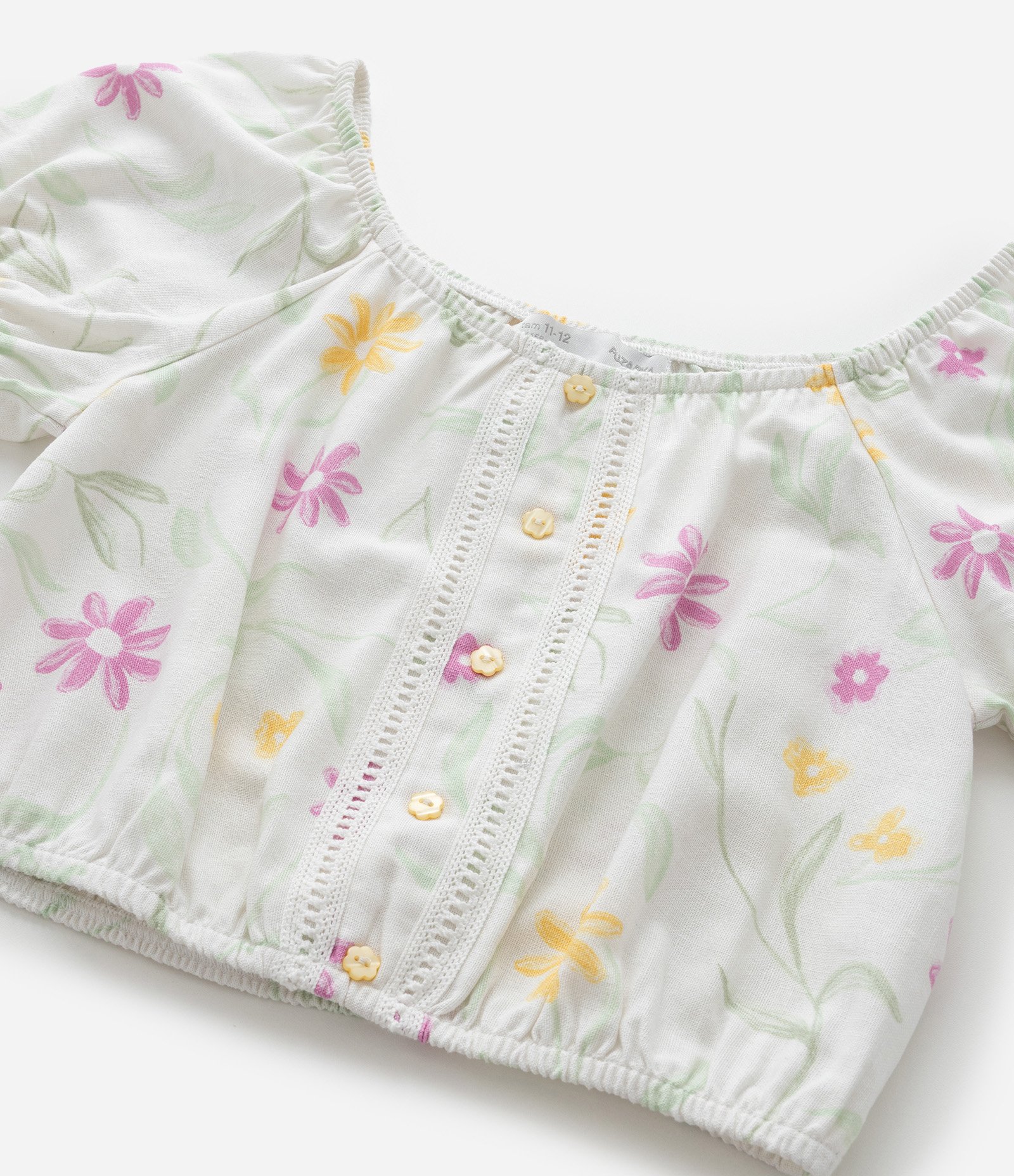 Blusa Cropped Infantil com Estampa Floral - Tam 5 a 14 Anos Branco 4