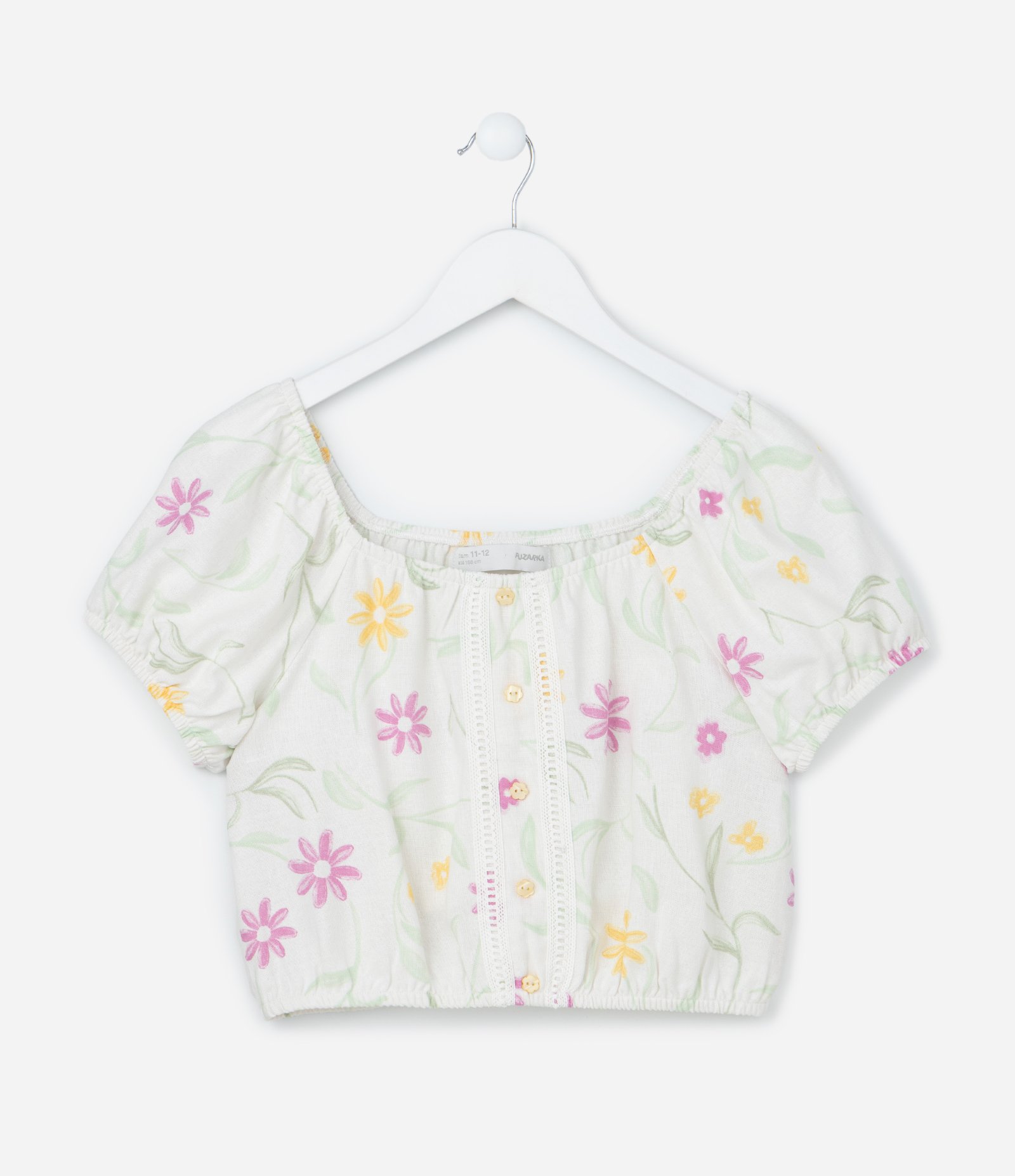 Blusa Cropped Infantil com Estampa Floral - Tam 5 a 14 Anos Branco 2