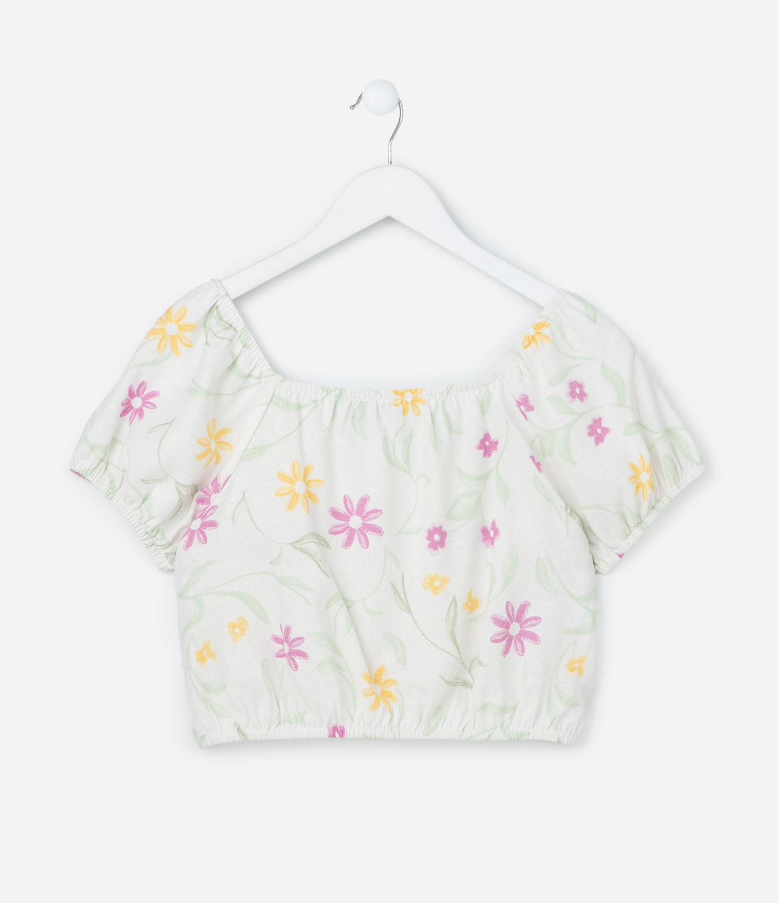 Blusa Cropped Infantil com Estampa Floral - Tam 5 a 14 Anos Branco 3