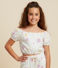 Blusa Cropped Infantil com Estampa Floral - Tam 5 a 14 Anos