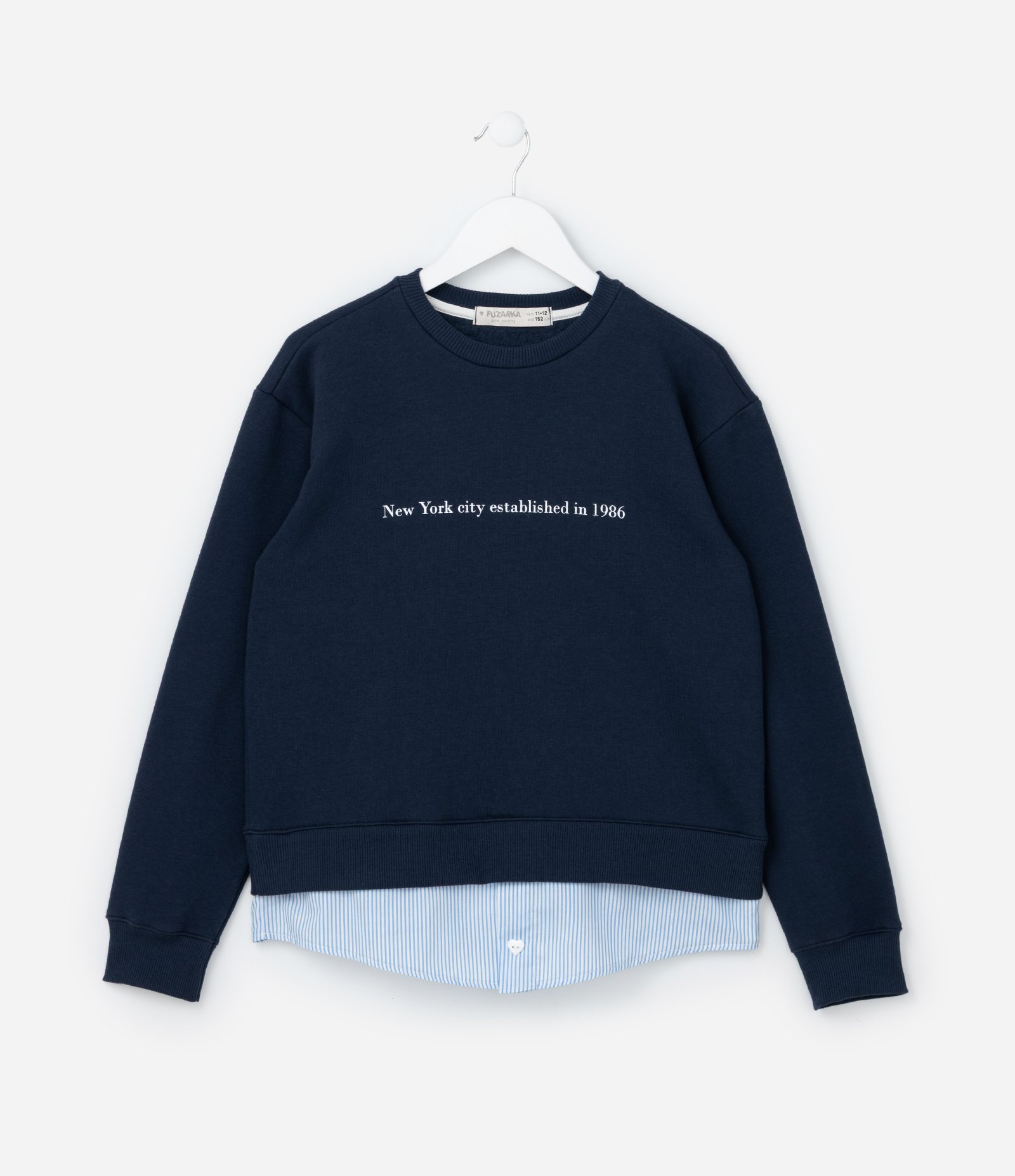 Casaco Infantil com Barra Diferenciada e Lettering Nova York - Tam 5 a 14 Anos Azul 1