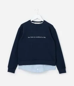 Casaco Infantil com Barra Diferenciada e Lettering Nova York - Tam 5 a 14 Anos