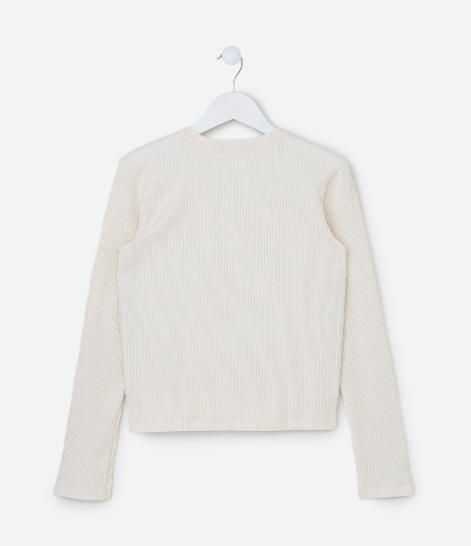 Blusa Infantil Canelada com Bordado de Mini Laços - Tam 5 a 14 anos Bege 2