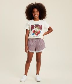 Short Inafntil com Rendinha e Estampa Xadrez - Tam 5 a 14 Anos