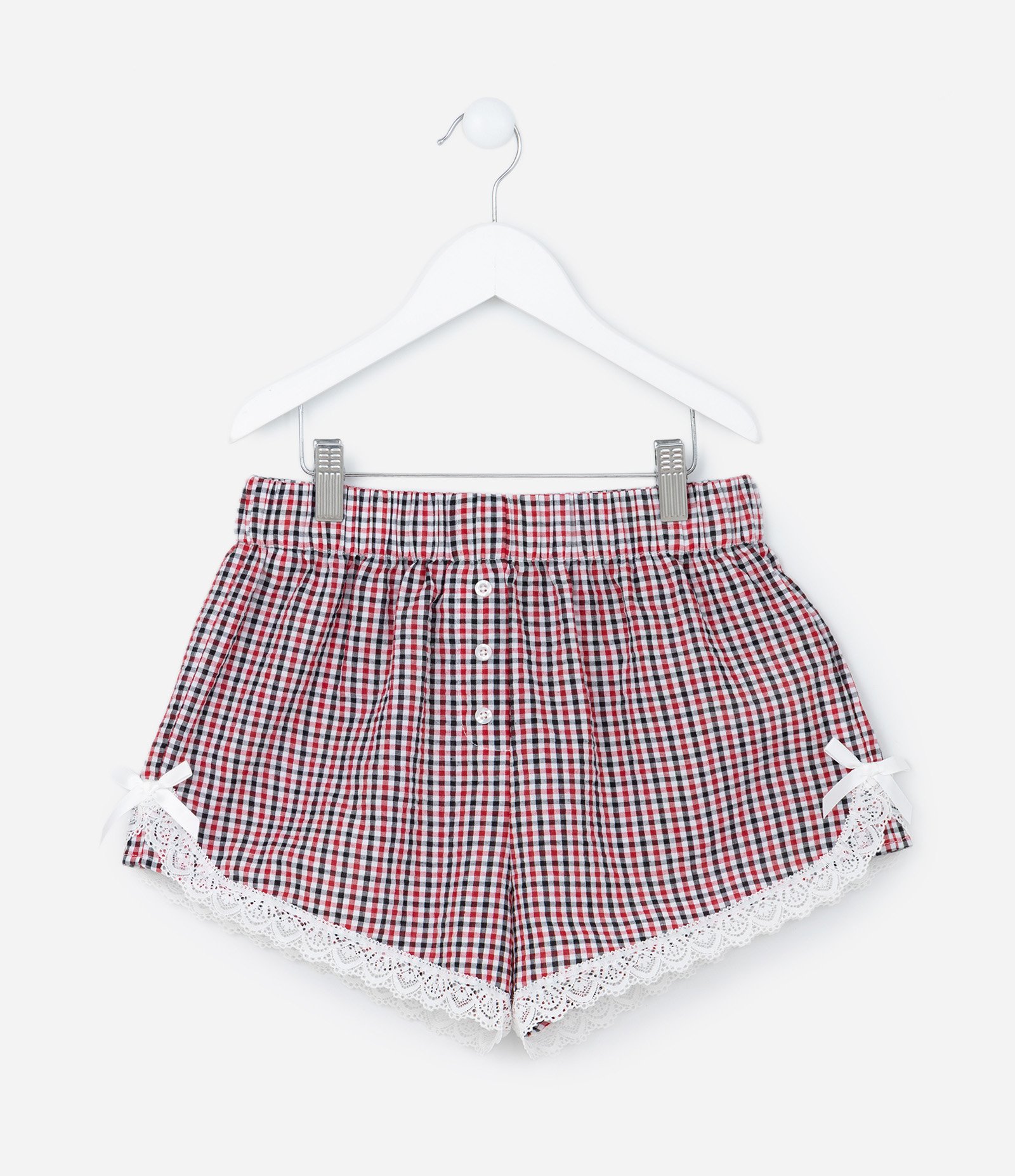 Short Inafntil com Rendinha e Estampa Xadrez - Tam 5 a 14 Anos Vermelho 2
