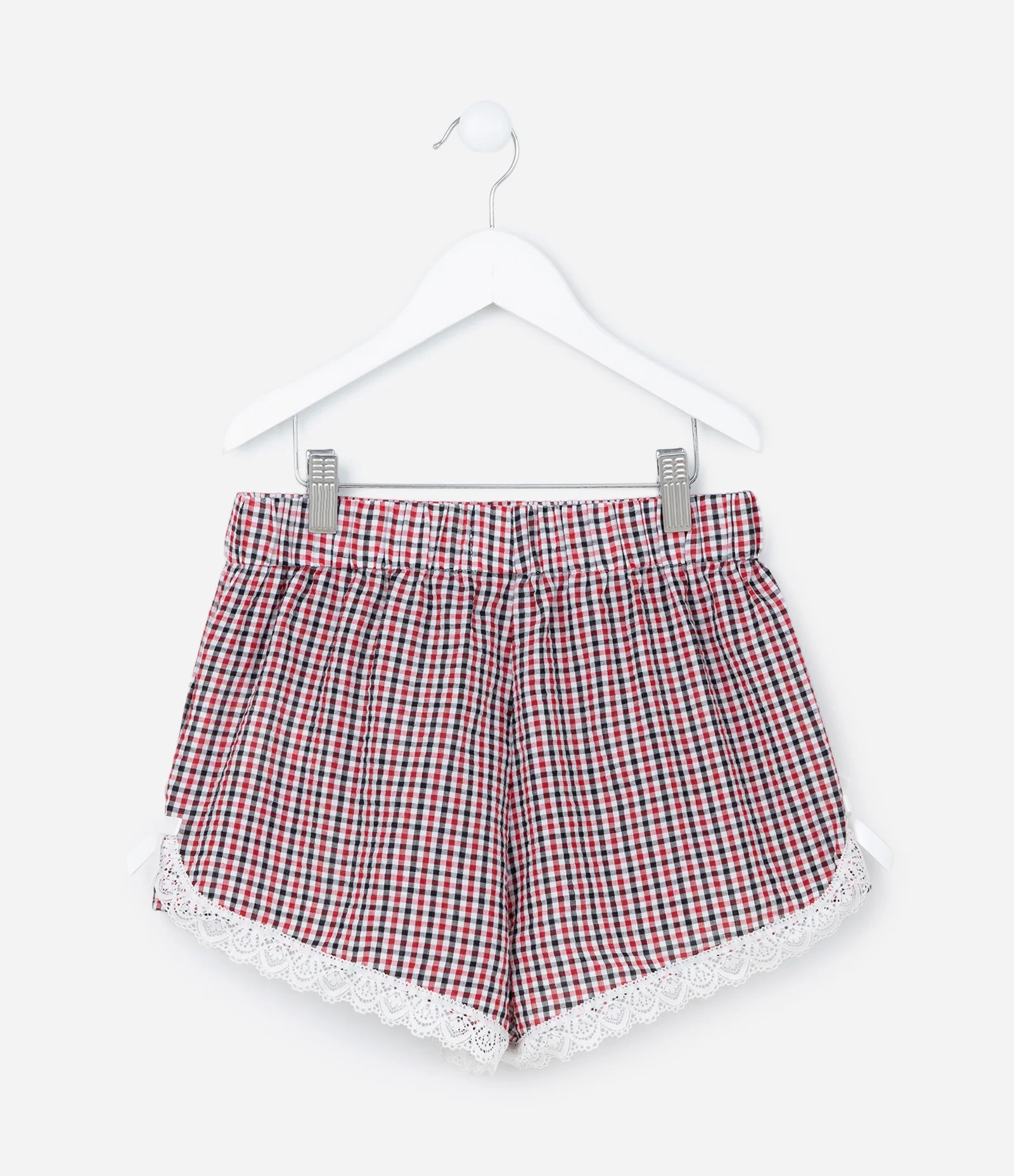Short Inafntil com Rendinha e Estampa Xadrez - Tam 5 a 14 Anos Vermelho 3