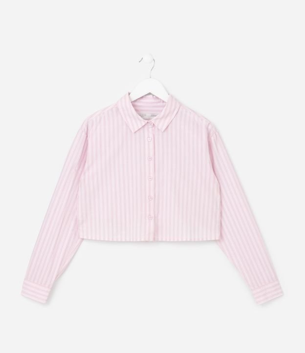 Camisa Curta Infantil em Tricoline com Listras a Fio Tinto - Tam 5 a 14 Anos