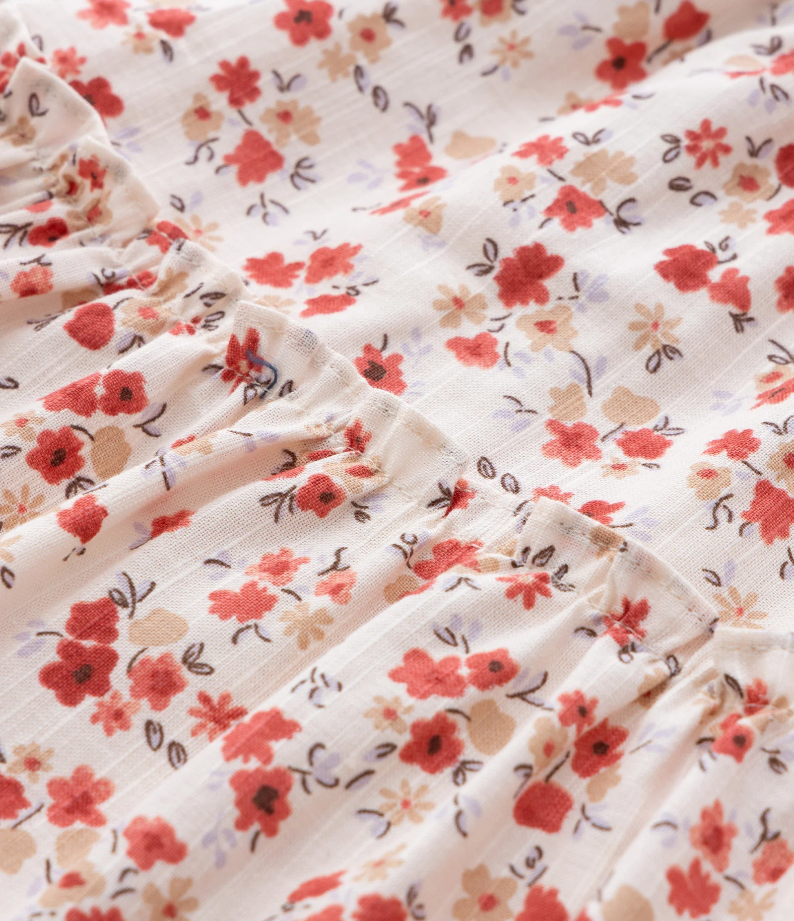 Saia Infantil com Rendinha e Estampa Floral - Tam 5 a 14 Anos Bege/Vermelho 5