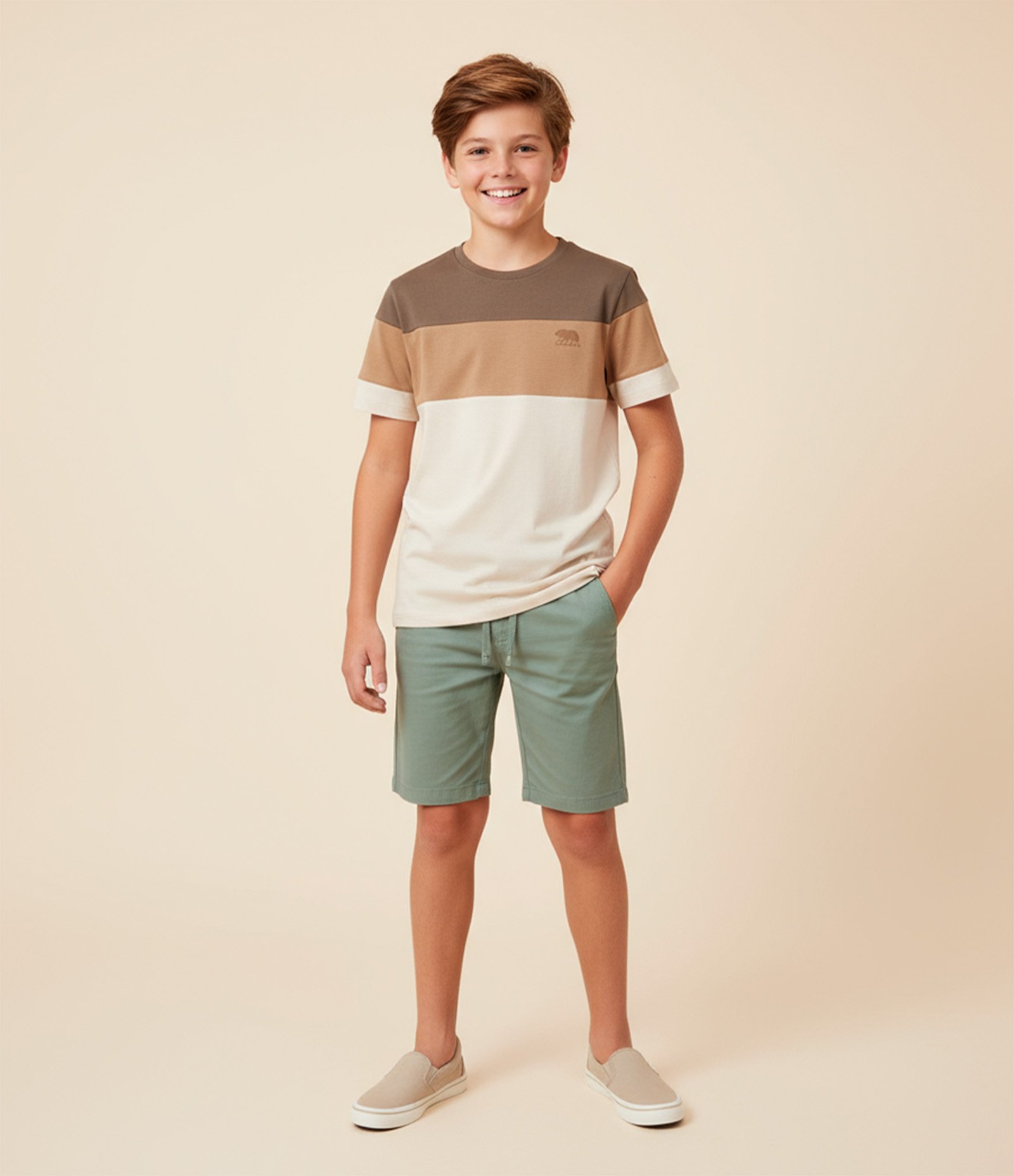 Bermuda Infantil em Algodão e Linho com Cós Elástico - Tam 5 a 14 anos Verde 1