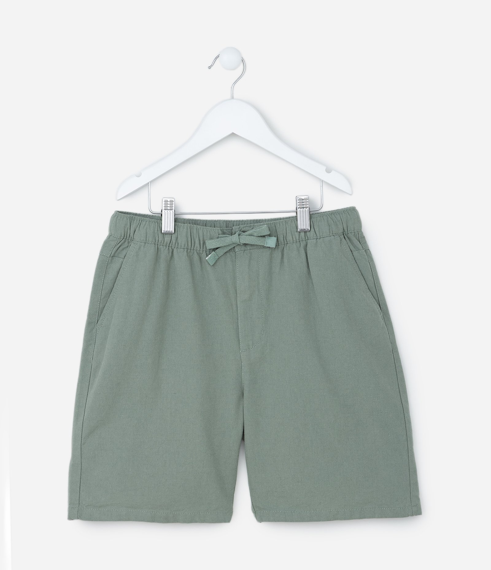Bermuda Infantil em Algodão e Linho com Cós Elástico - Tam 5 a 14 anos Verde 2