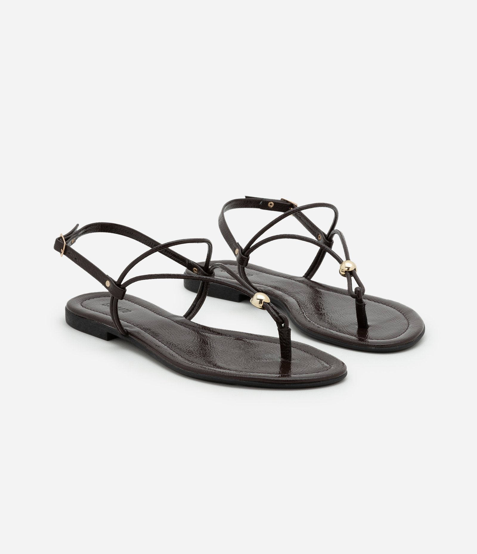 Rasteira em PU com Tiras Finas e Detalhe em Metal Marrom Escuro 2