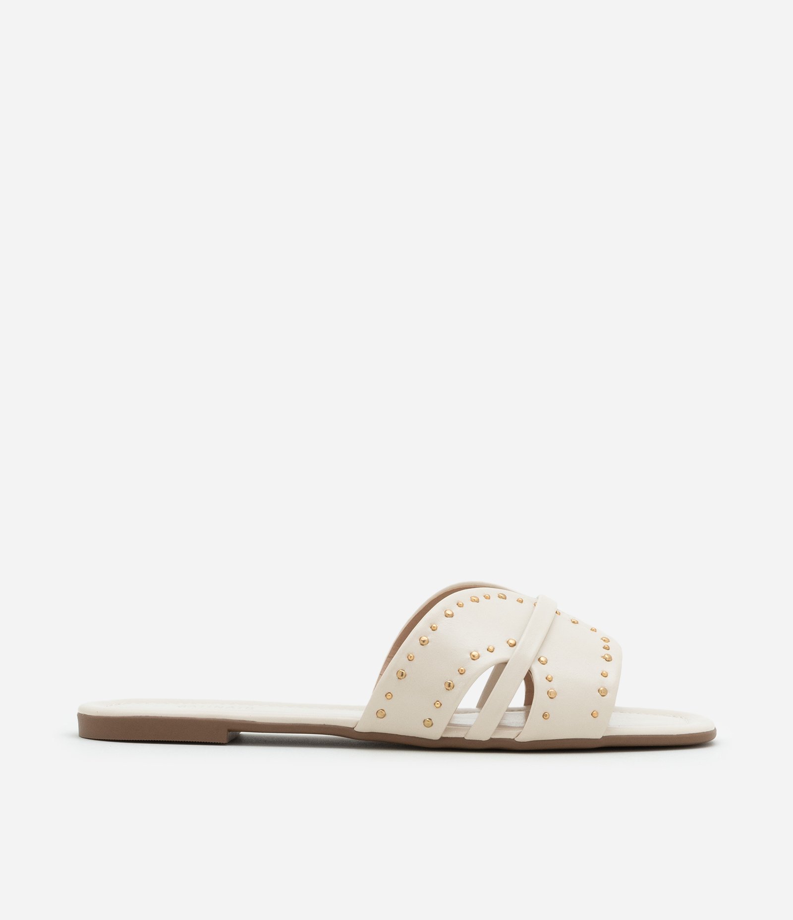 Rasteira Mule em PU com Tachinha Pequenas Off White 1