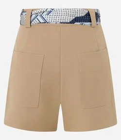 Short Alfaiatado Cintura Alta com Cinto Lenço e Pregas