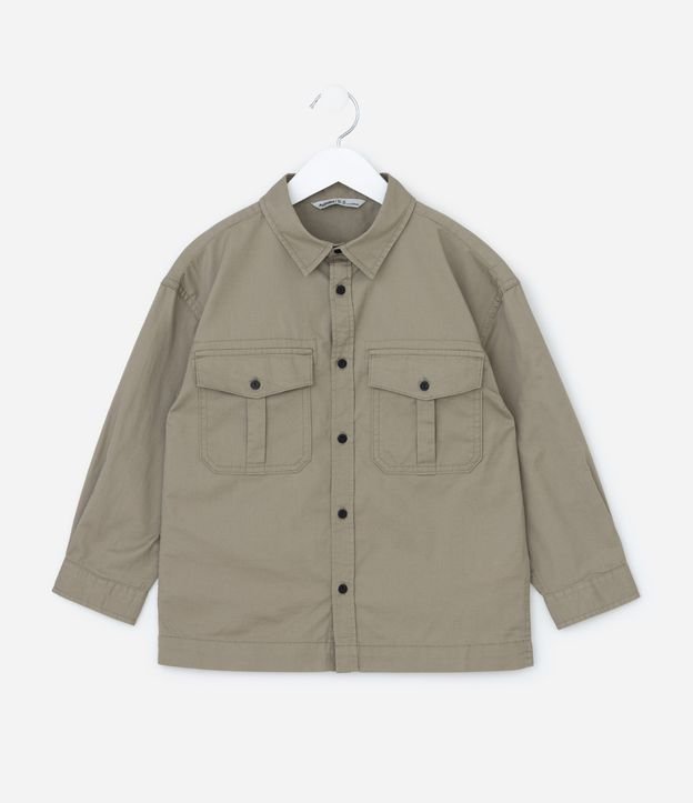 Camisa Infantil em Sarja com Bolsinhos - Tam 5 a 14 Anos