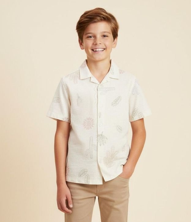 Camisa Infantil Texturizada com Estampa Folhas e Cactos - 1 a 5 Anos