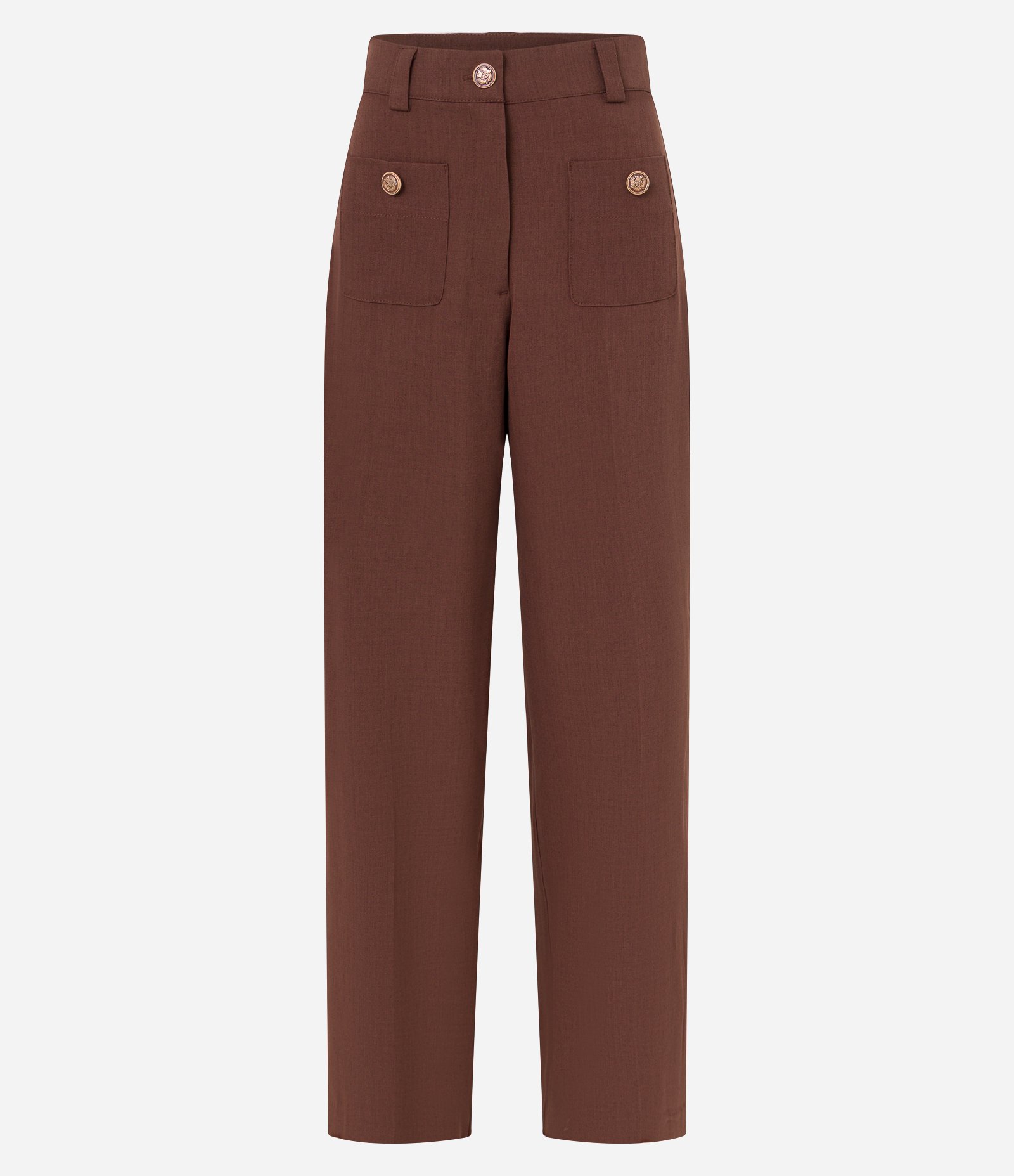 Calça Reta Alfaiatada Cintura Alta com Botões de Brasão Marrom 5