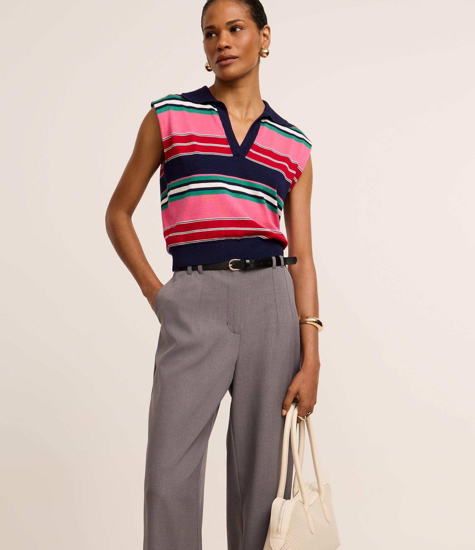 Calça Wide Leg Alfaiatada Cintura Alta com Cinto Fino de PU Cinza 2