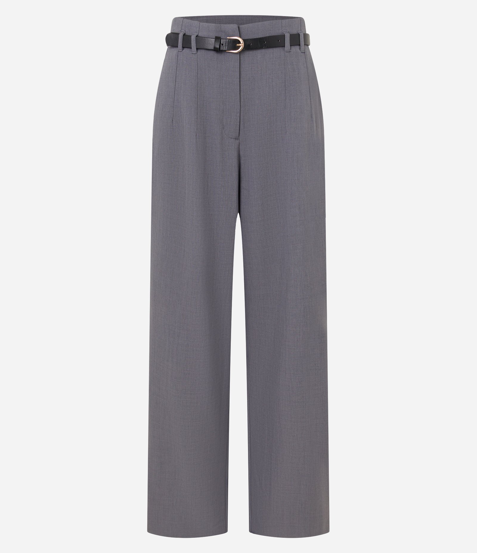 Calça Wide Leg Alfaiatada Cintura Alta com Cinto Fino de PU Cinza 5