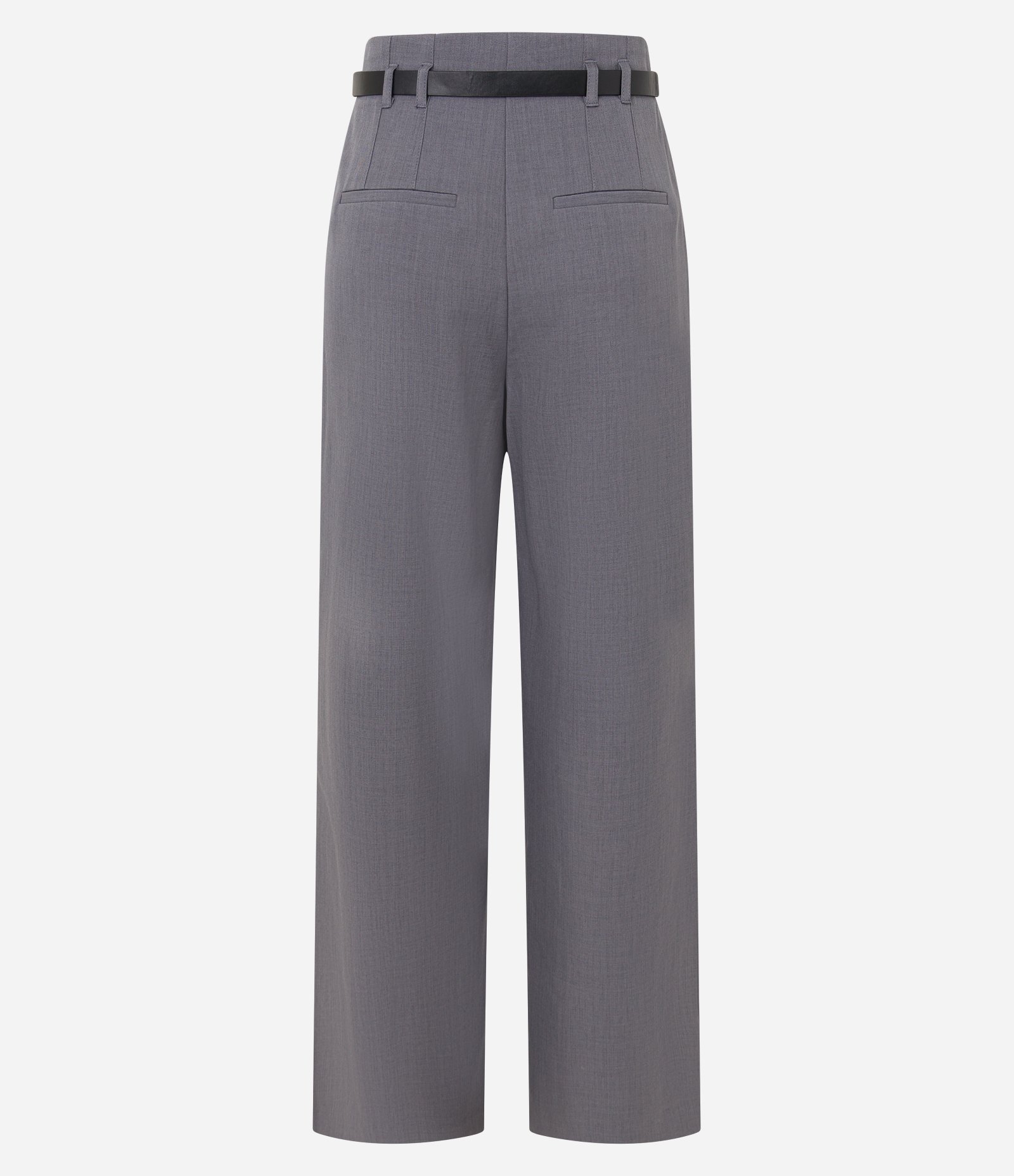Calça Wide Leg Alfaiatada Cintura Alta com Cinto Fino de PU Cinza 6