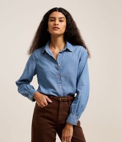 Camisa Jeans Liocel com Franzidos nos Punhos