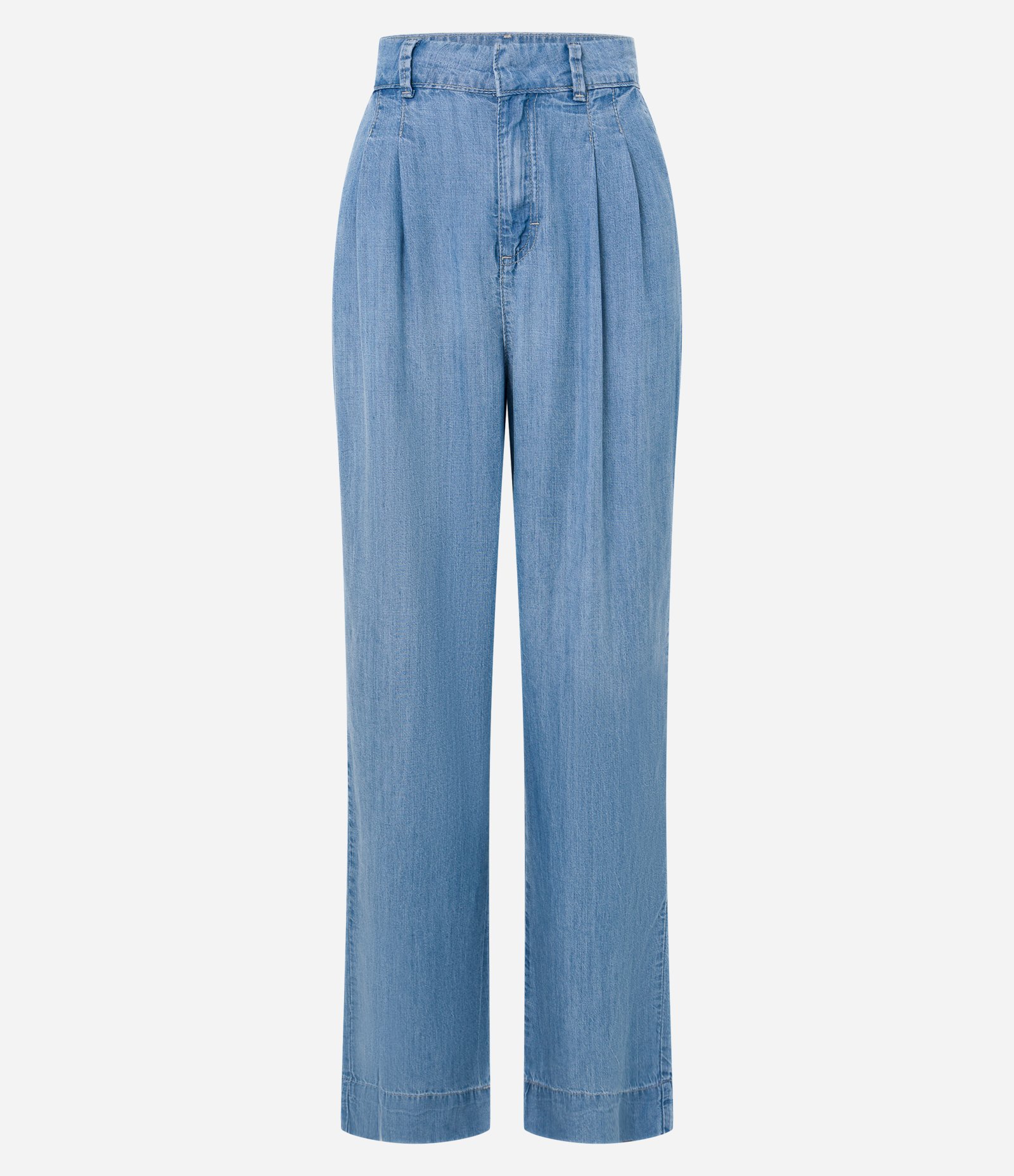 Calça Pantalona em Jeans com Pregas Azul 5