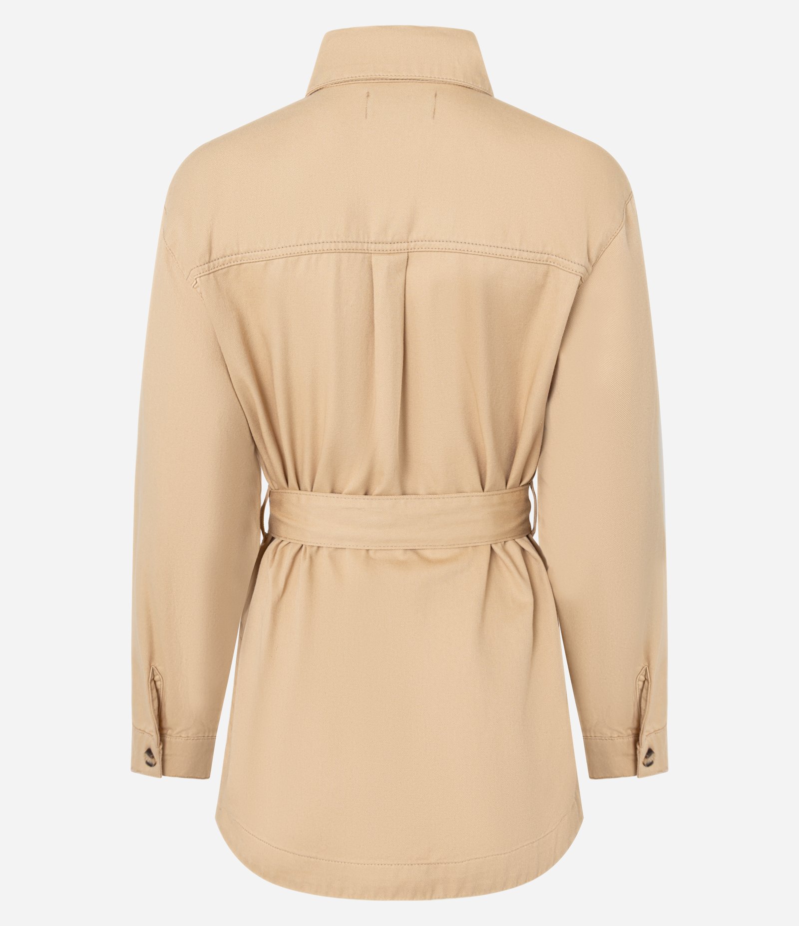 Jaqueta Trench Coat em Sarja com Bolsos e Amarração na Cintura Bege 6
